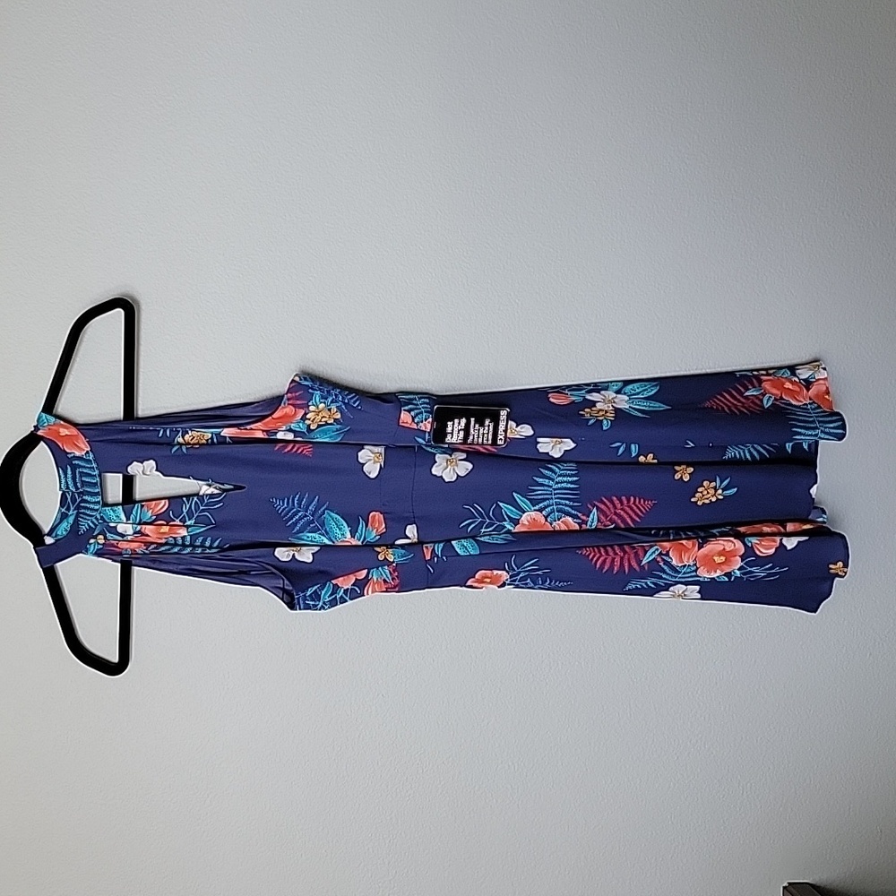 Express NWT Romantic Girly Blue Tropical Luau Floral Halter Neck Dress size 14 - Picture 2 of 11